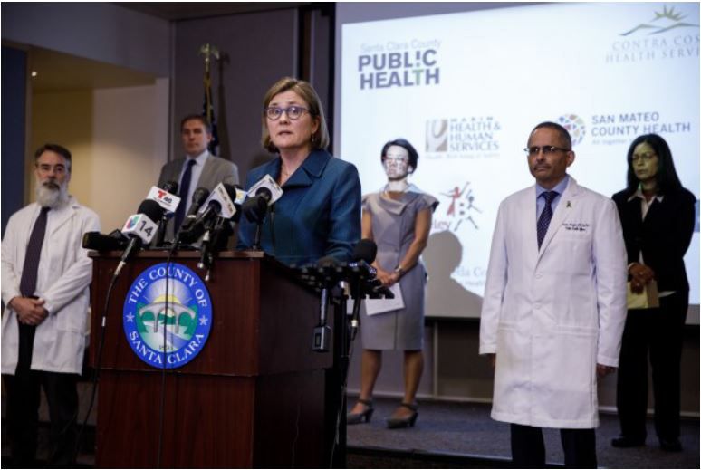 SAN JOSE, CA – MARCH 16: Dr. Sara Cody, Santa Clara County Public Health Officer, speaks during a press conference on March 16,